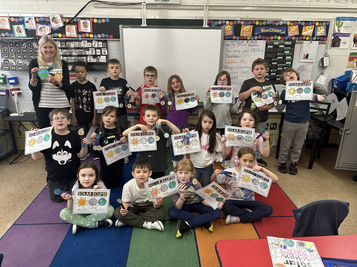 Eclipse Day 2024 was a day full of Learning!!! First Graders enjoyed Eclipse cookies, writing about what they saw during the Eclipse, and showing off their Eclipse Expert Certificate!!! #PHEARCE #Allin #PrideandExcellence #LevelupRebelup