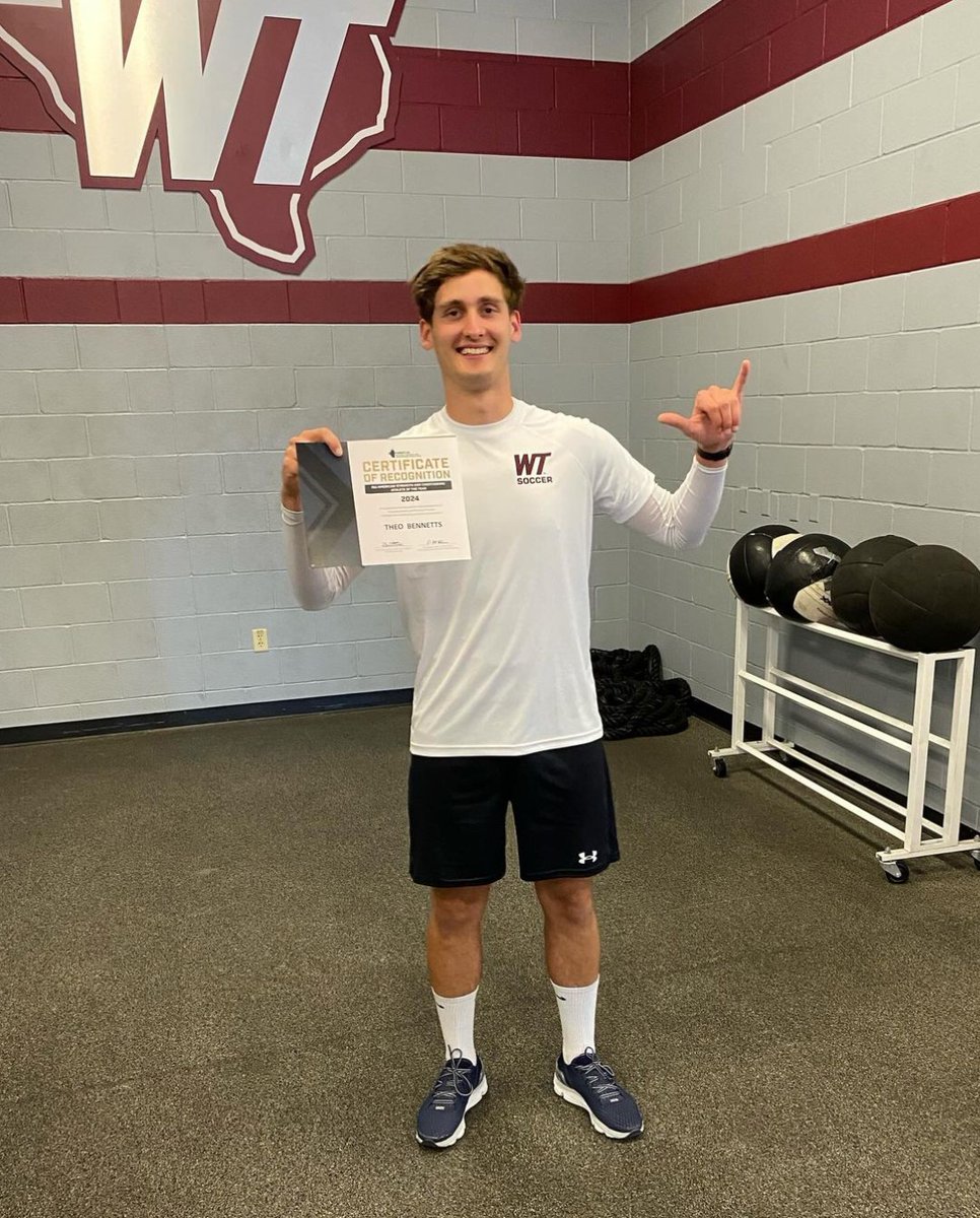 Congratulations to WT Men's Soccer player, Theo Bennetts, for receiving the 2024 NSCA Strength & Conditioning All-American Award! #bufffútbol #wtsoccer #wtathletics #buffstrong🦬 #nsca #wtstrengthandconditioning #wtstrengthandconditioningcoaches