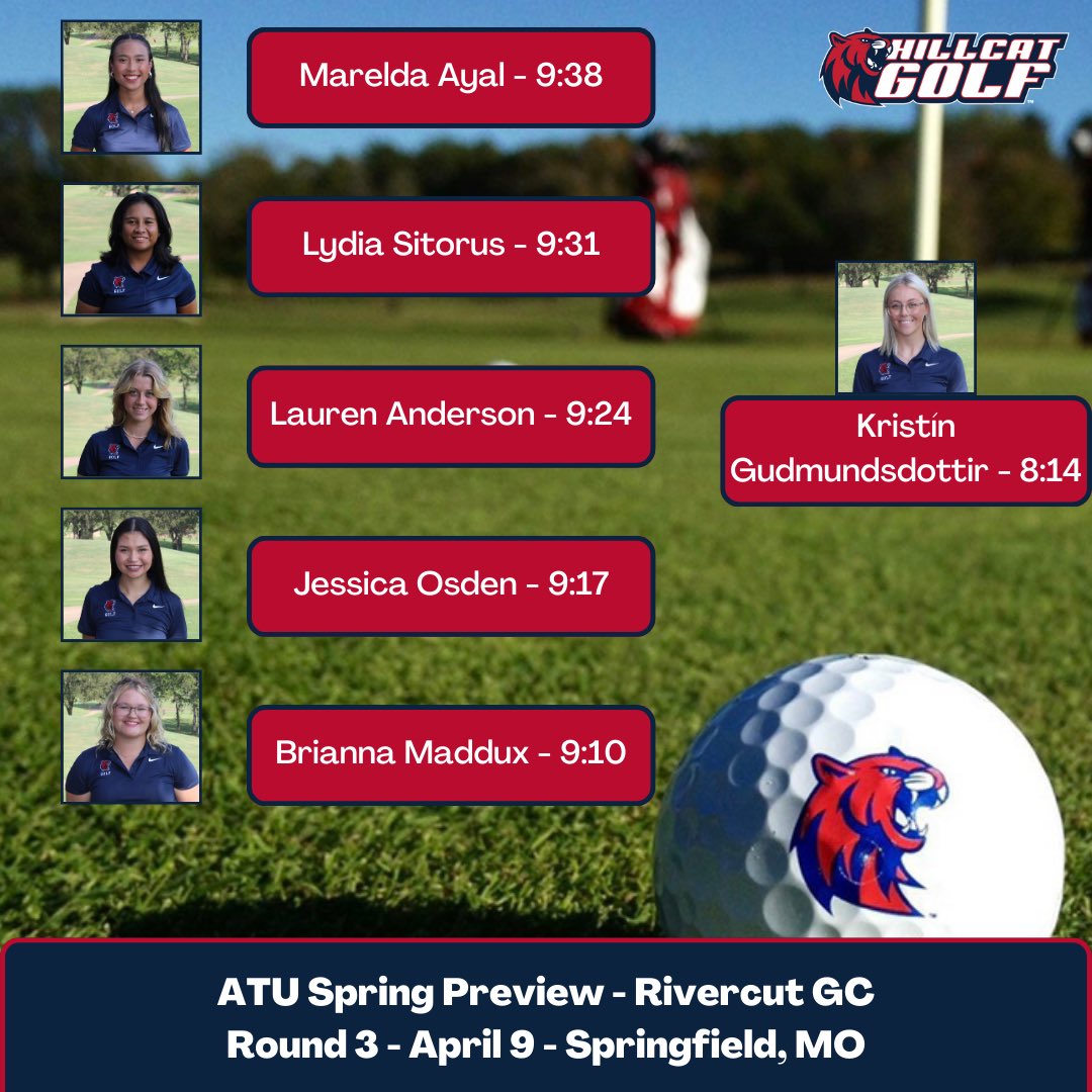 Here are our tee times for tomorrow morning!! The 3rd round here in Springfield, MO. We will get underway at 8:14am. There is a lot of work to be done and time to move up the leaderboard!! Keep up with us live on GolfStat- Go Hillcats!! #makeitcount #movingday