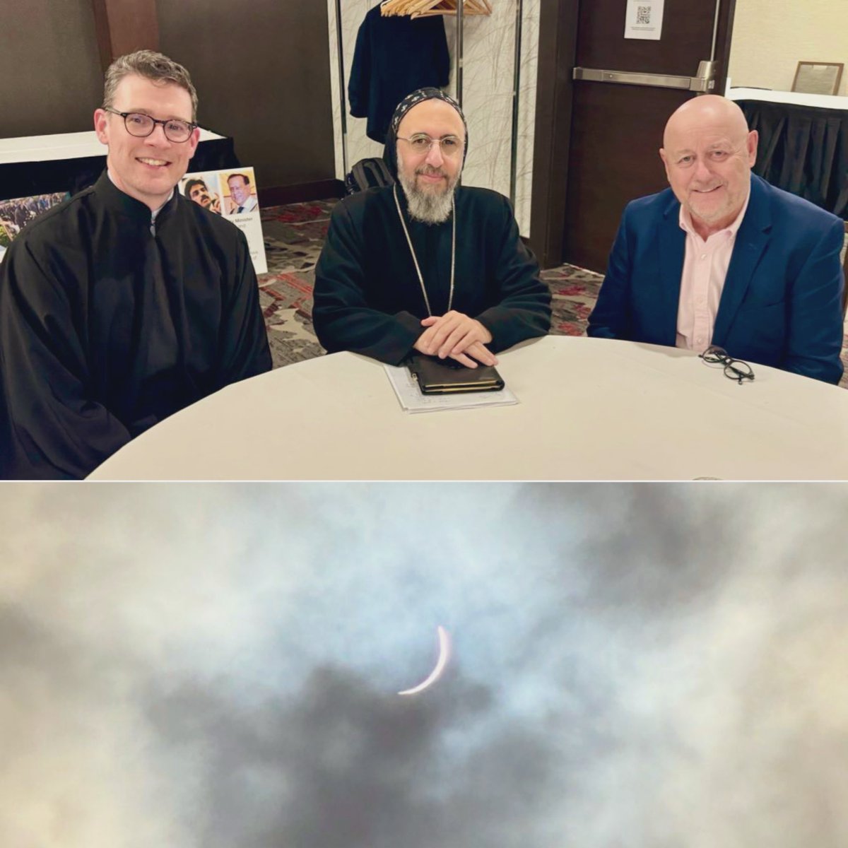 Very good to be with my dear friends Fr Deacon Andrew Bennett and @MervThomas at the @RLPartnership Consultation. Walking between sessions, managed to also catch a brief glimpse of today’s #Eclipse.