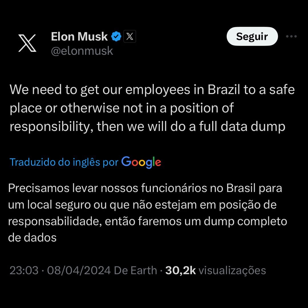 🚨BOMBA! Elon Musk responde a Nikolas Ferreira que após os funcionários do X(Twitter) Brasil estarem em um local seguro, irá expor os motivos de Lula estar na coleira e como Alexandre de Moraes teria colocado o ‘dedo na balança’ para eleger Lula.