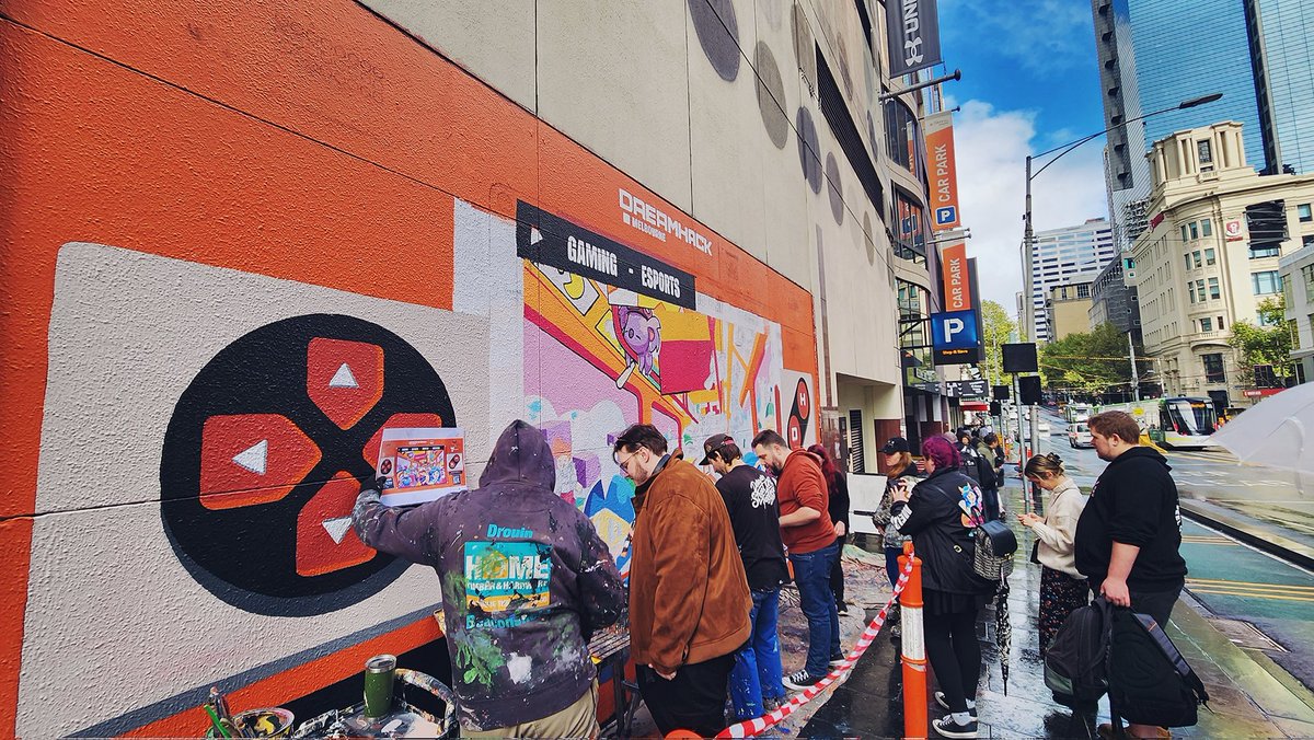 The rain couldn't dampen our spirits as Apparition Media were kind enough to let a couple of our creators meet up and assist in painting this beautiful mural designed by @timtamart 🧡 Come on down to Melbourne Central from tomorrow to see it complete!