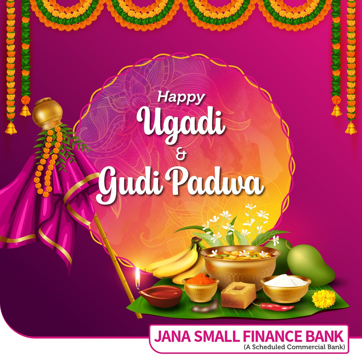 On this auspicious day, let's leave behind the old and embrace the new with hope and enthusiasm. May the coming year be filled with joy, peace, and prosperity. Wishing you all a Happy Ugadi and Gudi Padwa! #Ugadi #GudiPadwa #janabank