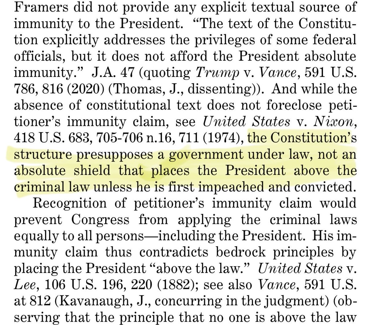 Jack Smith has filed his brief with SCOTUS opposing presidential immunity from criminal prosecution. Nothing new here, but here is the full brief and the money line. supremecourt.gov/DocketPDF/23/2…