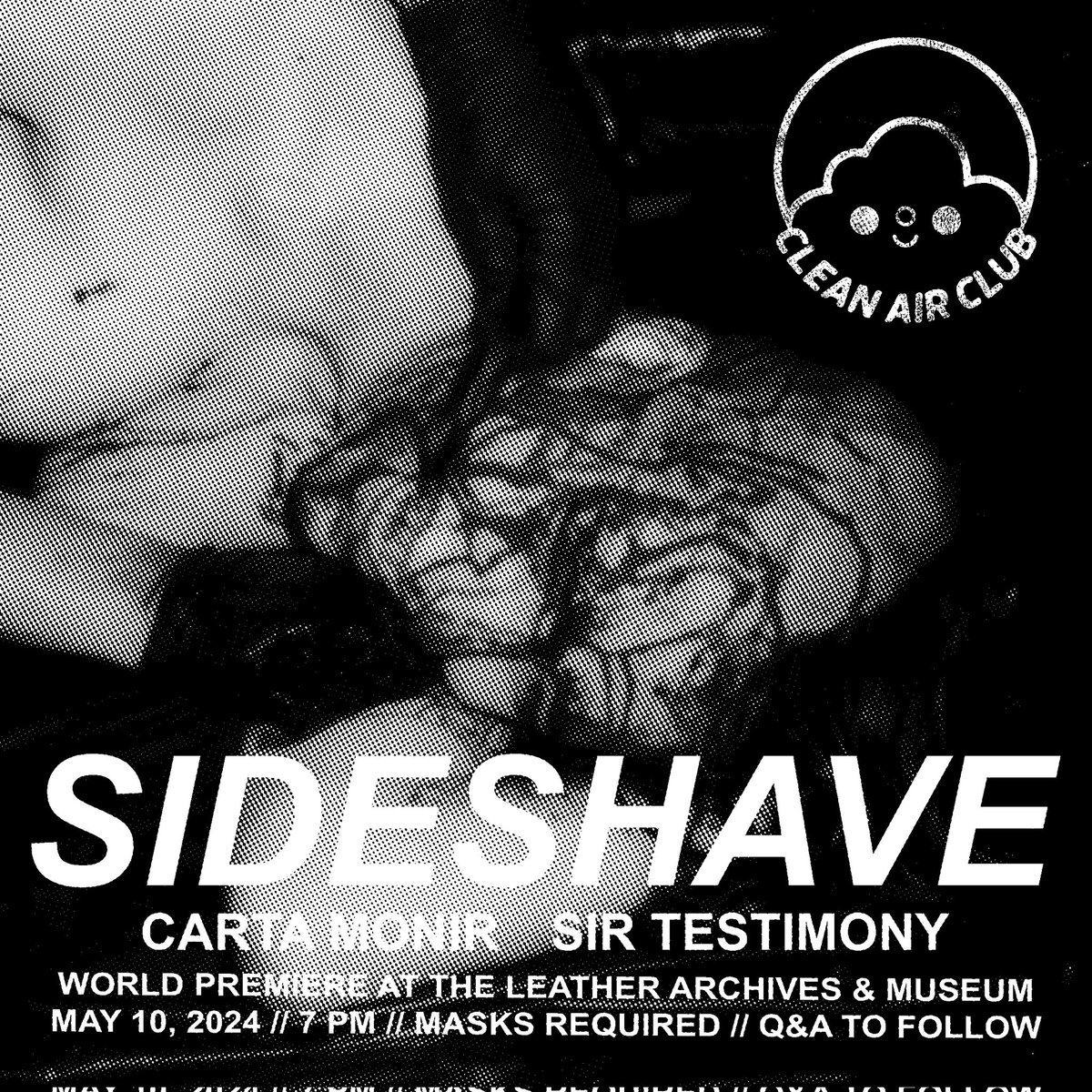 I'm so excited to announce that @deadtestimony and my world debut screening of SIDESHAVE at the Leather Archives in Chicago will now have industrial-strength air filters thanks to @/clean.air.club on insta!