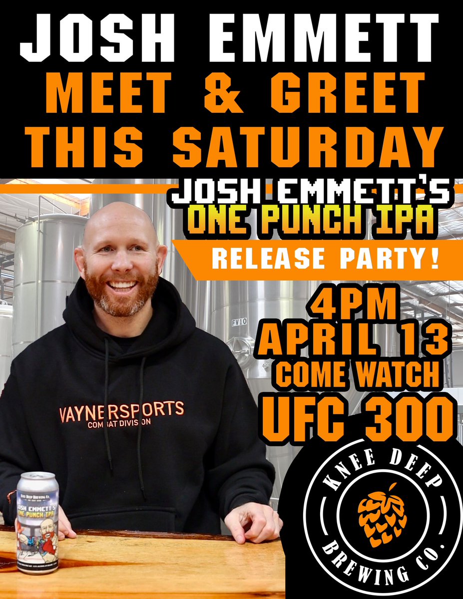 My One Punch IPA Release Party is this weekend at @KneeDeepBrewing in Auburn, CA 🍺🥊 Tag a friend who loves an iced cold IPA & spread the word 📣 🗓️ Saturday, April 13th 📍 13395 New Airport Rd H, Auburn 🕰️ 4pm ➡️ Watch #UFC300 Live 🔥 🤝 Official Meet and Greet ✍️