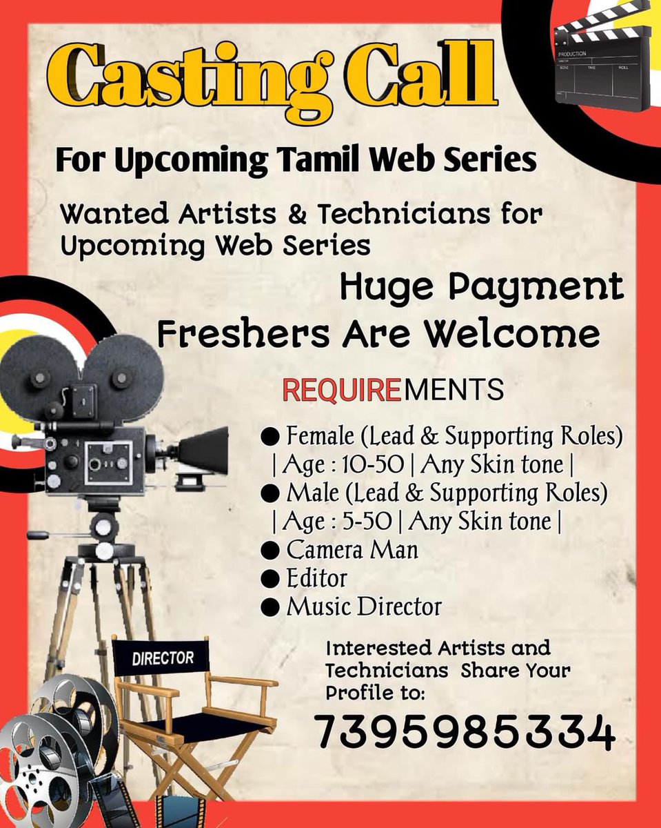 Casting Call 🎭 Web Series (Tamil #arh #auditionsarehere #castingcall #tamil #tamilwebseries #kollywood #tamilactors #tamilactress #femaleactress #girlactor #girlactors #femaleactor #femaleactors #maleactor #maleactors #webseries #cinematographer #musicdirector #editor #chennai