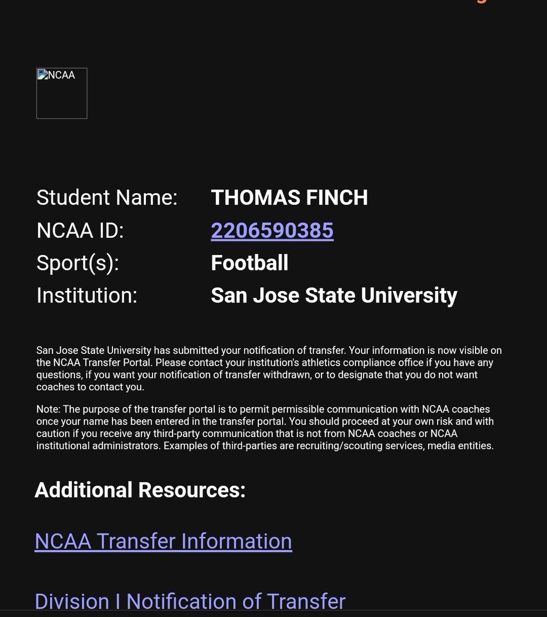 I have officially entered the transfer portal with 2 years of eligibility. I'm a 4.5⭐️ LS with a 3.95 GPA(College), just looking for an opportunity to play and compete at a high level. @TheChrisRubio @DavyGnodle @coachtomcaines