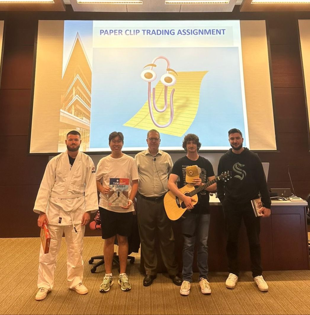 Congratulations to the winners of the @UCSanDiego @RadySchool of Management's Undergrad finance paper clip trading exercise! Out of the 130 participating students, the winners ended up with some unique prizes like a crashed motorcycle (not shown), collectible shoes, a Judo Gi,…