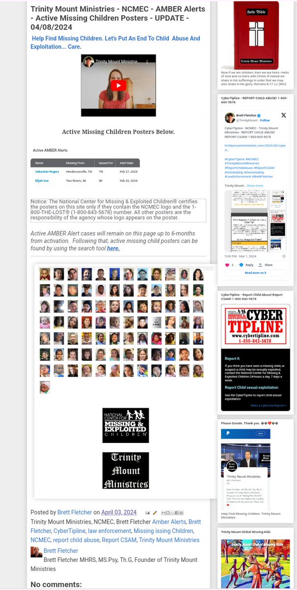 Trinity Mount Ministries - NCMEC - AMBER Alerts - Active Missing Children Posters - UPDATE - 04/08/2024

trinitymountministries.com/2024/04/trinit…

#TrinityMountMinistries #MissingChildren #NCMEC #AmberAlerts #CyberTipline #ReportChildAbuse #ReportCSAM #ChildSafety #OnlineSafety #BrettFletcher…