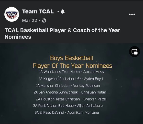 Truly privileged and grateful to be nominated for tcal basketball player of the year🙌