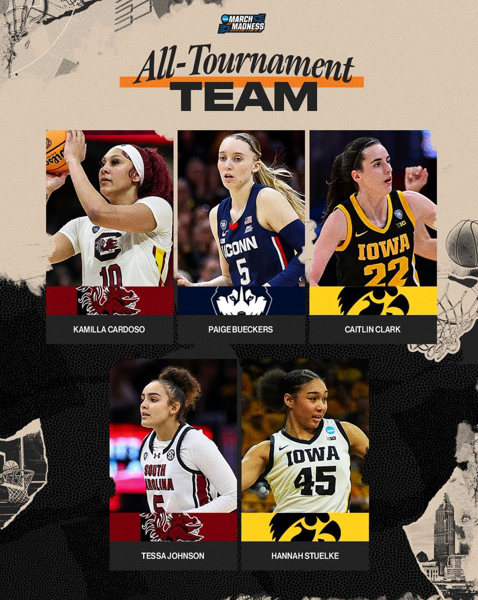 2 of the 5 members, 40%, of the NCAA Div I Women's All-Tournament team are from Minnesota! @paigebueckers1 and @tessajohnsonnnn have made Minnesota proud. As I've said, don't sleep on Minnesota basketball y'all.