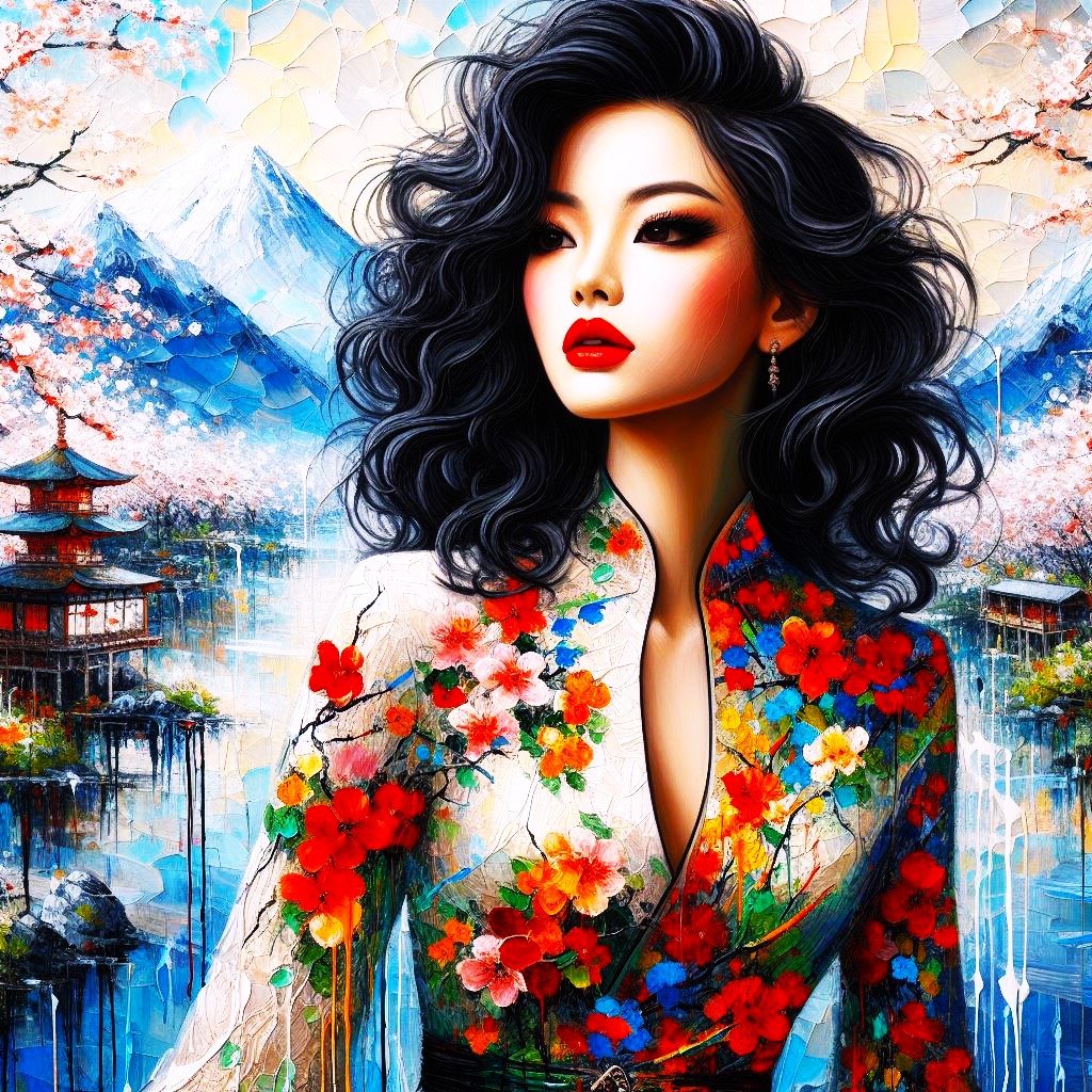 She is surrounded by the gentle whisper of cherry blossoms. #DigitalArt #JapaneseBeauty #ArtisticCharm #SpringVibes #ArtInspiration #NatureLover #DigitalIllustration #SpringSplendor #Artistry #Spring Charm #aiartwork #aiart