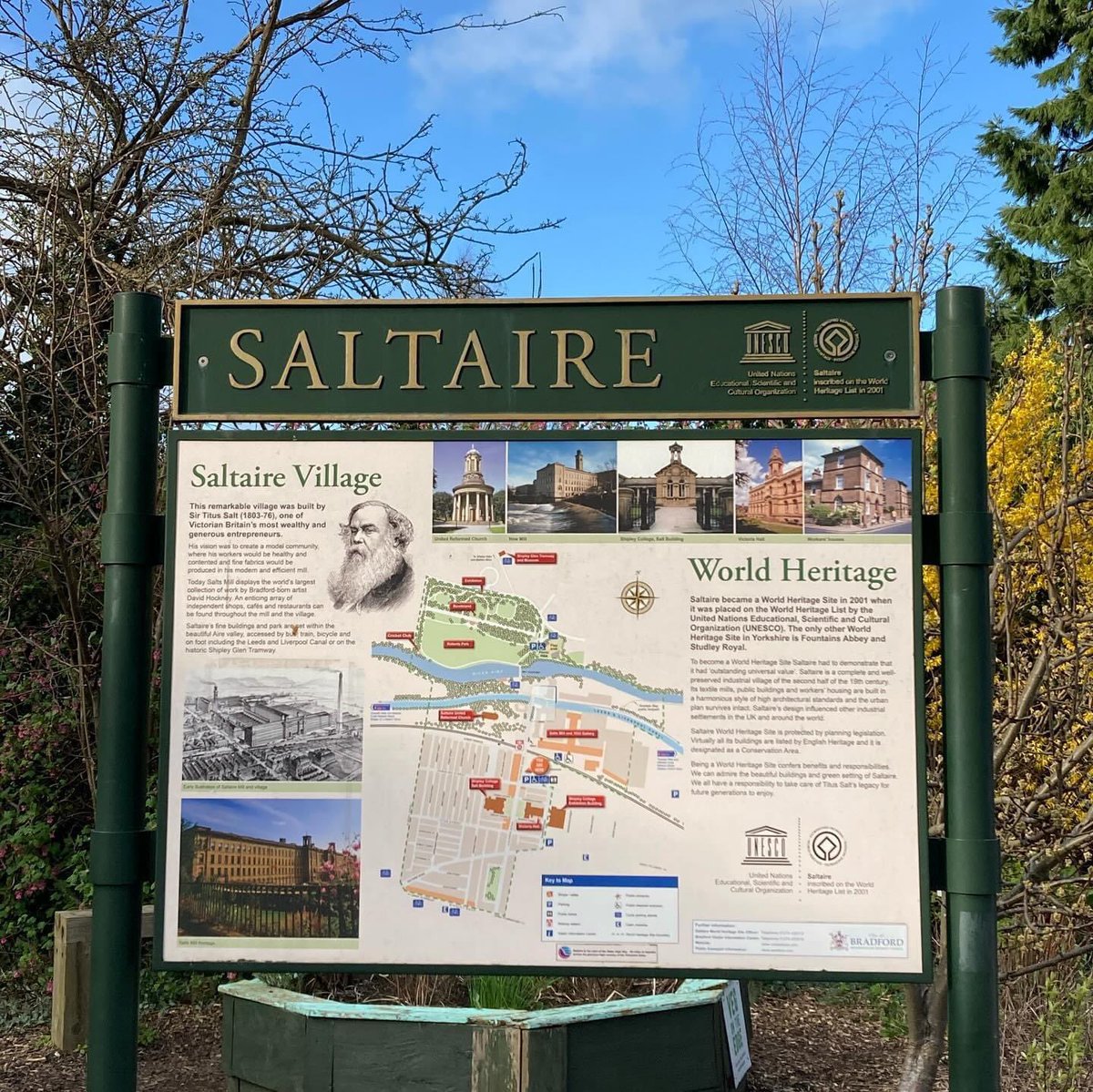 I popped down to #Saltaire on the train 😊 Named after Titus Salt, it’s a former mill town & #UNESCOWorldHeritageSite It has many beautiful listed buildings, a lovely park, the UK’s oldest working cable tramway & some lovely canal walks (or you can take a trip in a narrowboat) ☺️