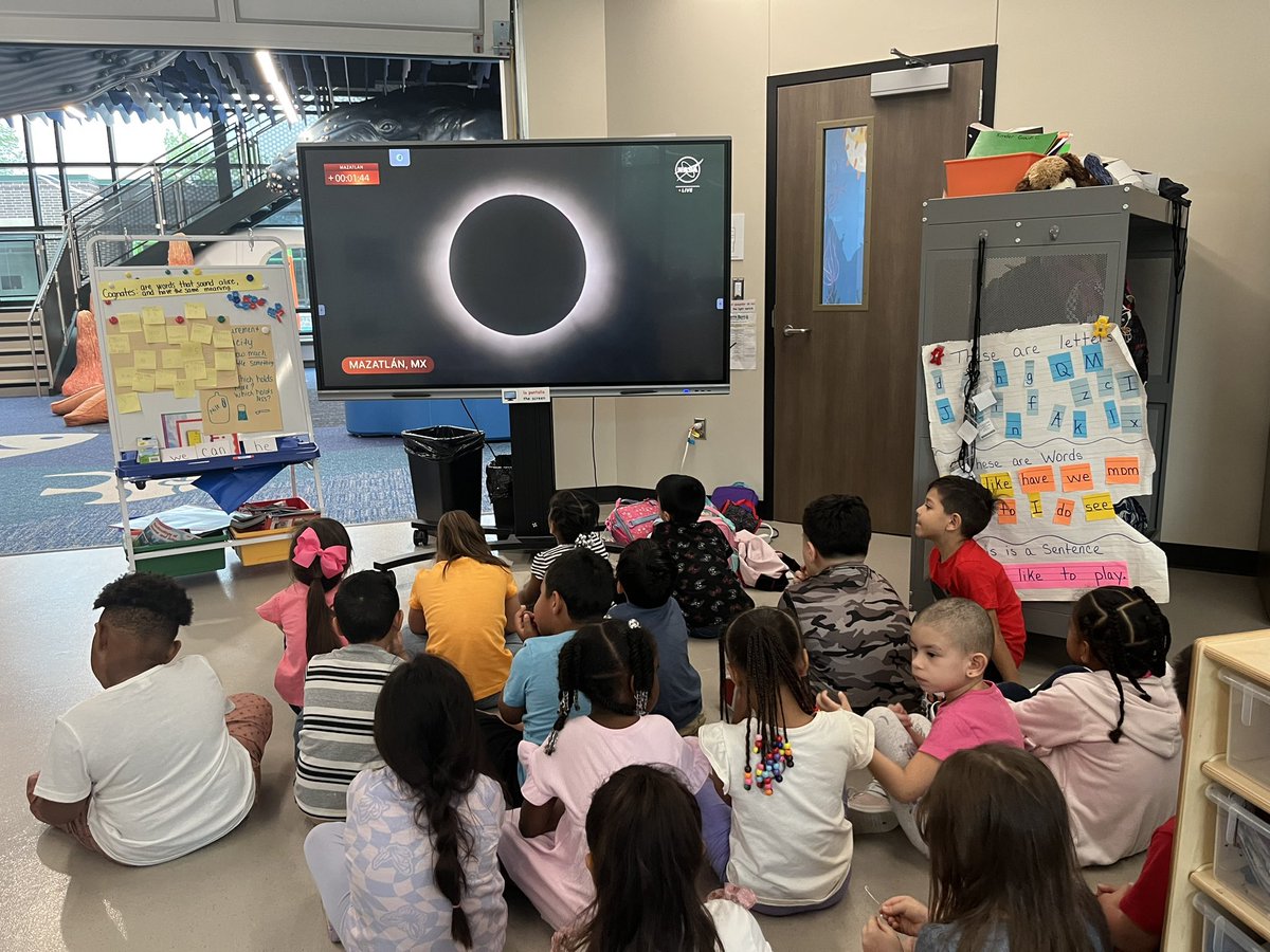 We watched the solar eclipse live streamed today. We got to see great views and hear the cheering crowd. The kids thought it was awesome! #DualLanguage #DavisDarlings #TeamNBE @HumbleISD_NBE