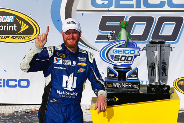 On this day in NASCAR history - Dale Earnhardt Jr. won the 2015 GEICO 500 at Talladega