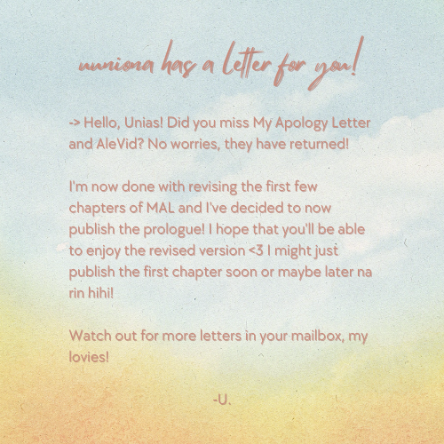 fromunias's tweet photo. uuniona has a letter for you! Open it up, and start reading!

--- YOU CAN READ #MALWP HERE: https://t.co/MIo9QGnuKl

🌷 https://t.co/24exmCe96v