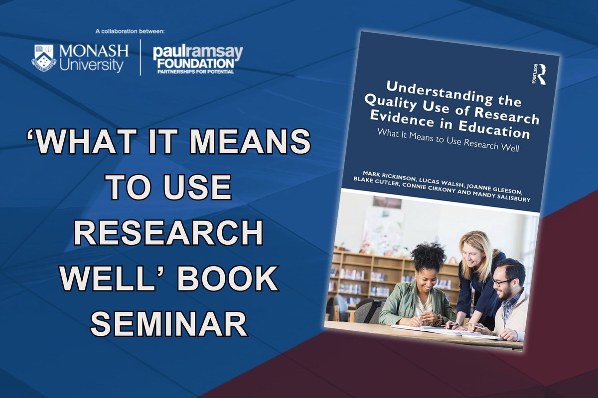 MonashQLab's tweet image. 📣We are excited to invite Melbourne educators, industry professionals, and school and system leaders interested in #UsingResearchBetter to our book launch - this May! ☺🎉

Hope you can join us! #ResearchUse #ResearchInAction

Details 👇
eventbrite.com.au/e/what-it-mean…