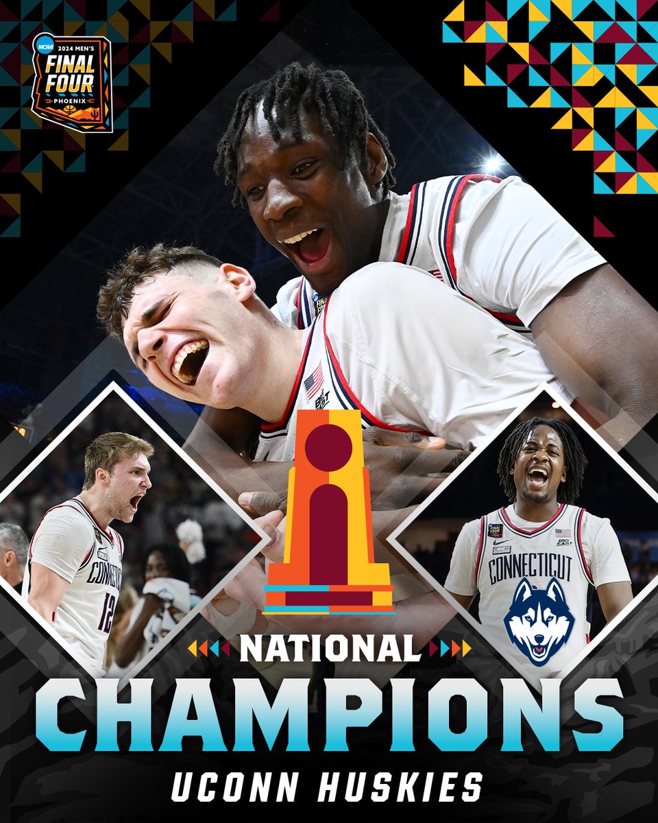 THE HUSKIES ARE BACK-TO-BACK NATIONAL CHAMPIONS!!! 🏆 @UConnMBB wins the 2024 #NationalChampionship by defeating Purdue, 75-60, making them 6x National Champions. #MFinalFour