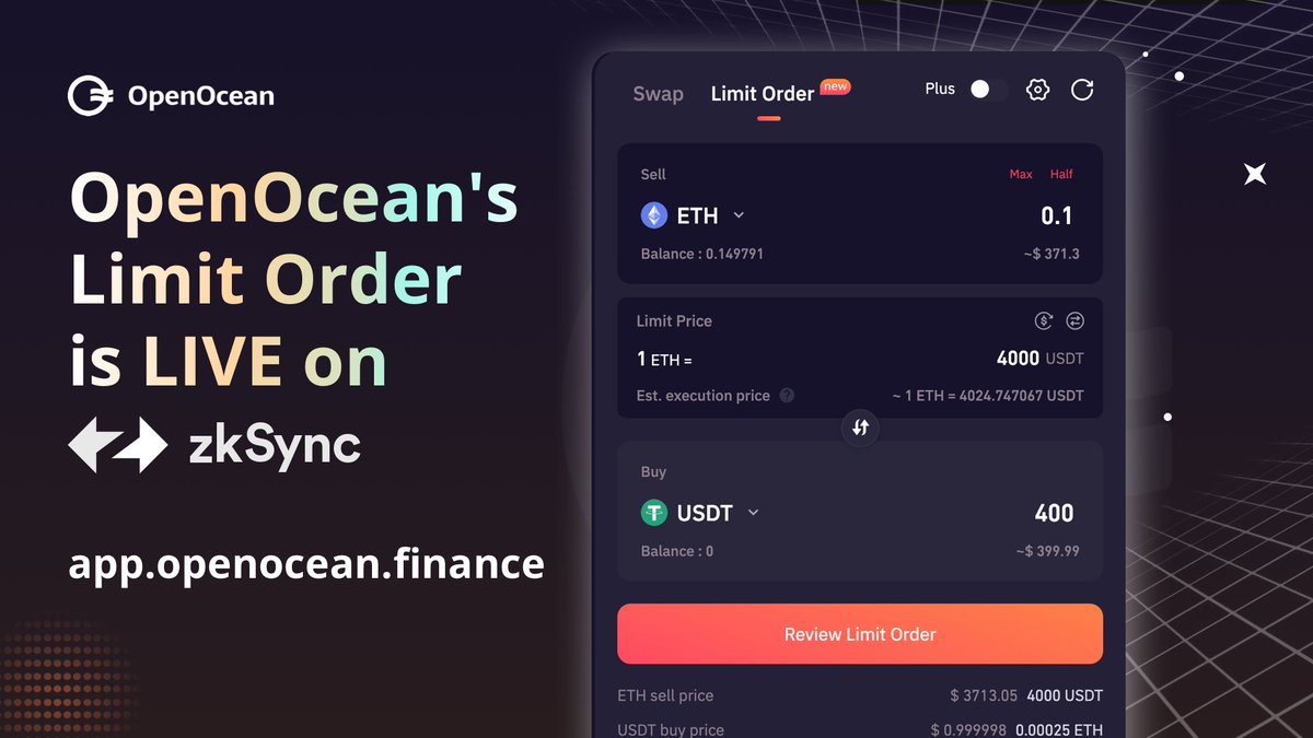 OpenOcean Limit Order feature has now expanded to @ZkSync! Set your price with OpenOcean limit orders to effortlessly earn as you sleep! 🌃💤 🏖️ It's mobile-friendly, allowing you to trade anytime, anywhere. Start trading on the move TODAY 👇 app.openocean.finance