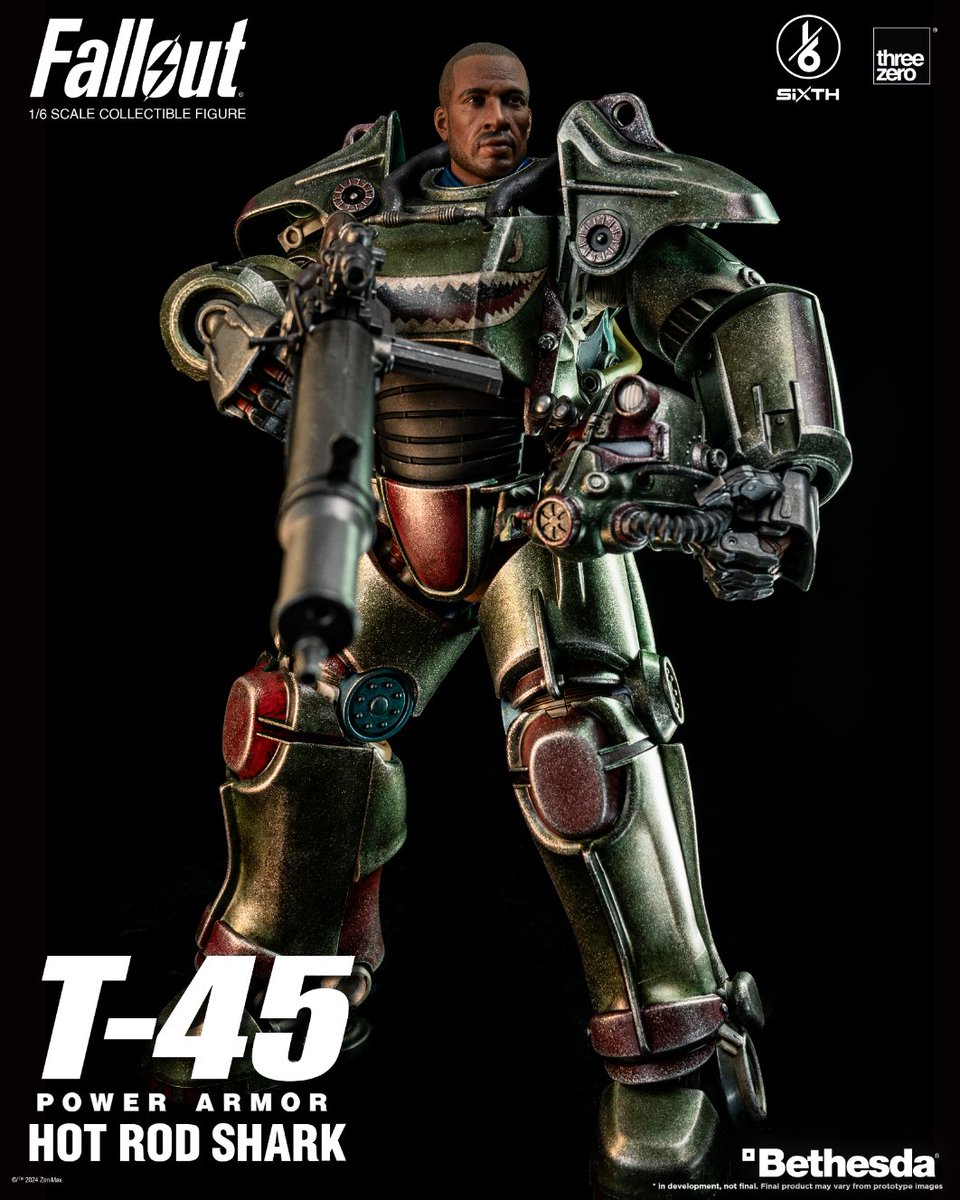 Fallout 1/6 T-45 Hot Rod Shark Power Armor has now started its pre-order at threezero Store, threezero Tmall, and distribution partners worldwide! bit.ly/T45HotRodShark… #threezero #Bethesda #Fallout #SiXTH #T45PowerArmor #HotRodShark #actionfigures #collectibles #toys