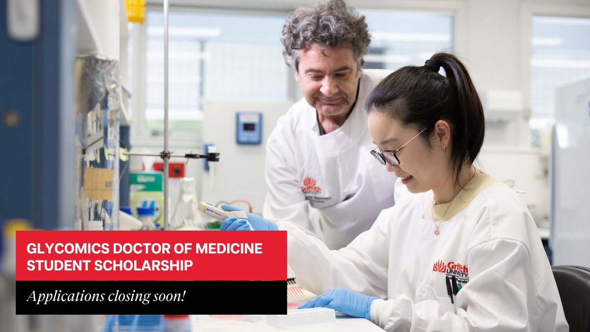 Time is running out to apply for the @GlycoGriffith Doctor of Medicine Student Scholarships. Scholarship recipients will gain hands-on experience in cutting-edge biomedical research. Visit griffith.edu.au/institute-glyc… to apply by 12 April.
