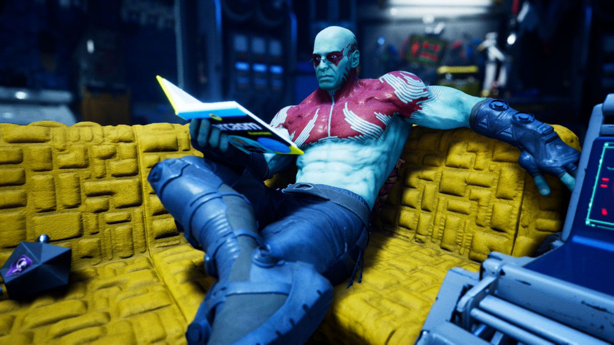 Drax is reading. #eidosmontreal #MarvelsGuardiansoftheGalaxy #GOTG #Marvel #GuardiansoftheGalaxy #VirtualPhotography #PhotoMode #VGPUnite #vptweet #VPGAMERS #LandofVP #VPRT