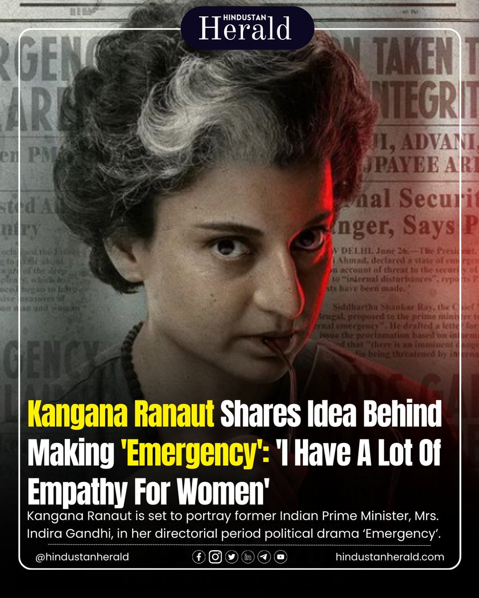 🎥 Get ready for a cinematic journey through history with #KanganaRanaut's 'Emergency'! Portraying the legacy of Indira Gandhi, this period drama is set to make waves. Follow @hindustanherald for more updates! 🇮🇳 

#Emergency #IndiraGandhi #HindustanHerald