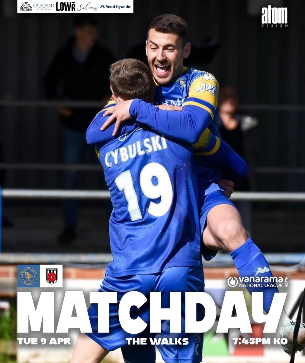 MATCHDAY UNDER THE LIGHTS! ✨ 🆚 @chorleyfc 🏟️ The Walks, King’s Lynn 🏆 @TheVanaramaNL North ⏱️ 7.45pm KO #UpTheLynn 💙💛