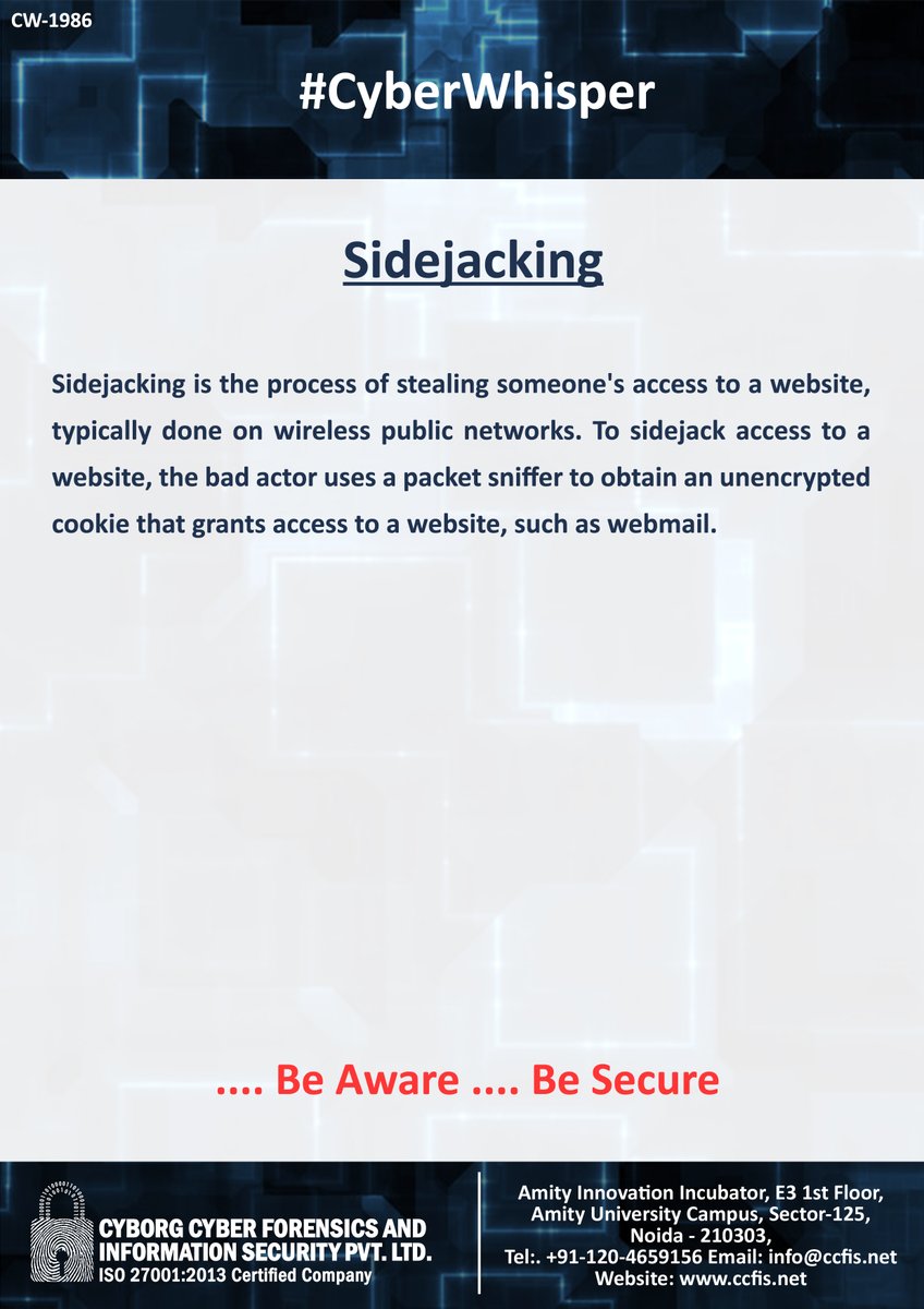 jssodhi's tweet photo. #CyberWhisper #CyberSecurity #Sidejacking https://t.co/smcIfcH6Mv
