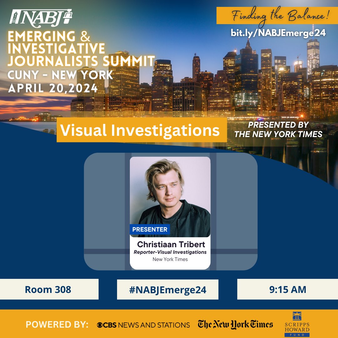 @kenlemonnabj @Dorothy4NABJ @janay_reece @WalterReports @newmarkjschool 🔍📰 Join us for an action-packed morning at #NABJEmerge24 on 4/20 in NY! Delve into Visual Investigations with @nytimes or explore Neighborhood News with @EWScrippsCo. Discover the future of local TV news PLUS tools to enhance your journalism skills! 
🎟️ bit.ly/NABJEmerge24!