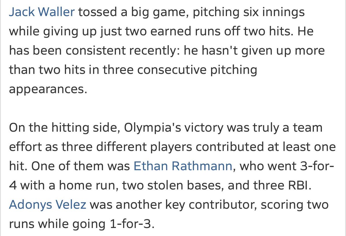 What’s happening? <a href="/OHS_Titans_BB/">Olympia Titans Varsity Baseball</a> with another Win. Home game next Wednesday.
<a href="/jack_waller27/">jack waller</a> #uncommitted <a href="/ERathmann3/">EthanRathmann3</a> <a href="/CanesBaseball/">Miami Hurricanes Baseball</a> 
<a href="/VelezAdonys/">Adonys Velez</a> <a href="/FSUBaseball/">FSU Baseball</a>