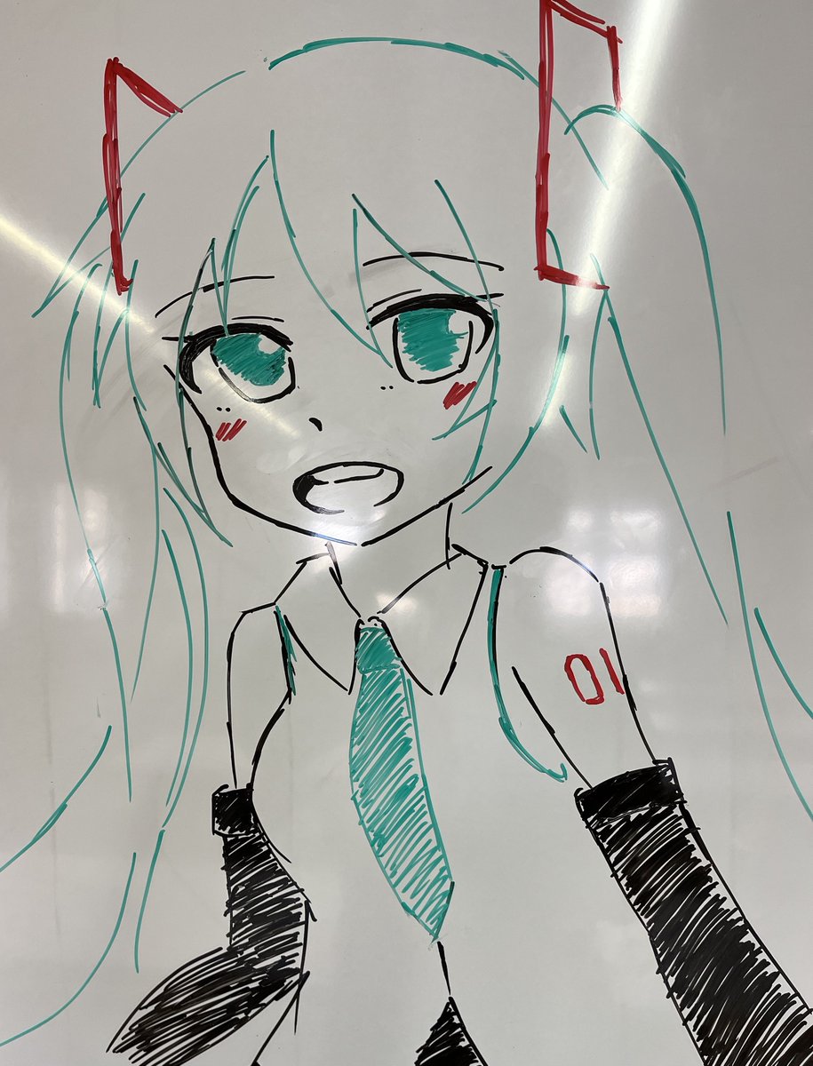初音ミク「お昼休みに会社のホワイトボードに初音ミクを描くなどしている 」|やまとじのイラスト