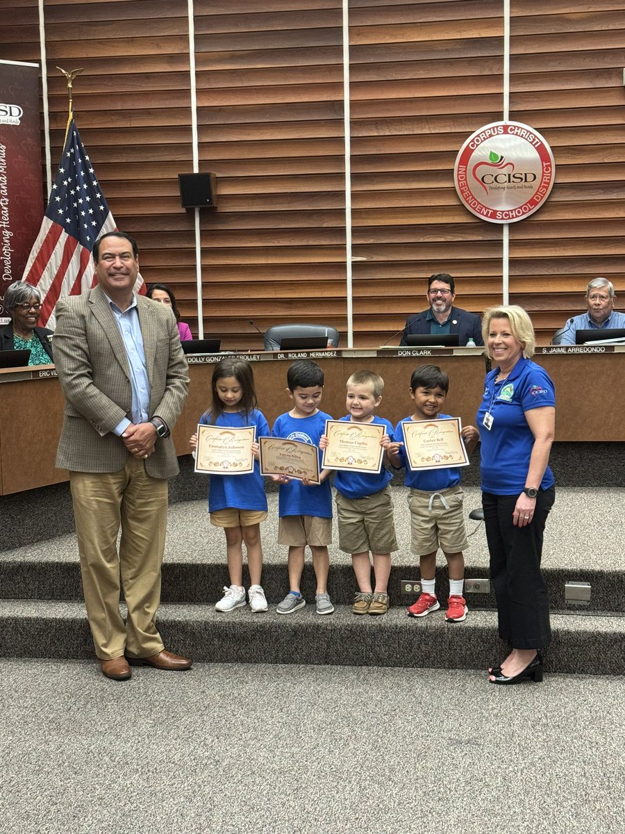 Great job to our ECDC Pre-K students.  Thank you for leading our pledges today during our School Board meeting.  #CCISDProud