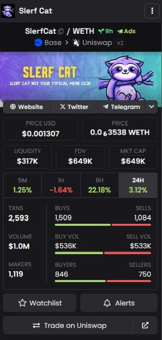 Ads live on dexscreener 
Told you we will rekt the jeets 🤷‍♂️

#slerfonbase #slerfcat #base #basememe