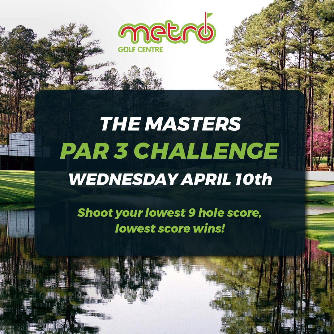 As The Masters gets underway 🏌🏼 You are invited to participate in our Par 3 Challenge, taking place tomorrow 10th April. ⁠
⁠
Each category will have one winner, lowest score takes all! 🏆
⁠
Are you in? Good luck ⛳️⁠
⁠
#MetroGolfCentre #TheMasters #Par3Challenge⁠
⁠