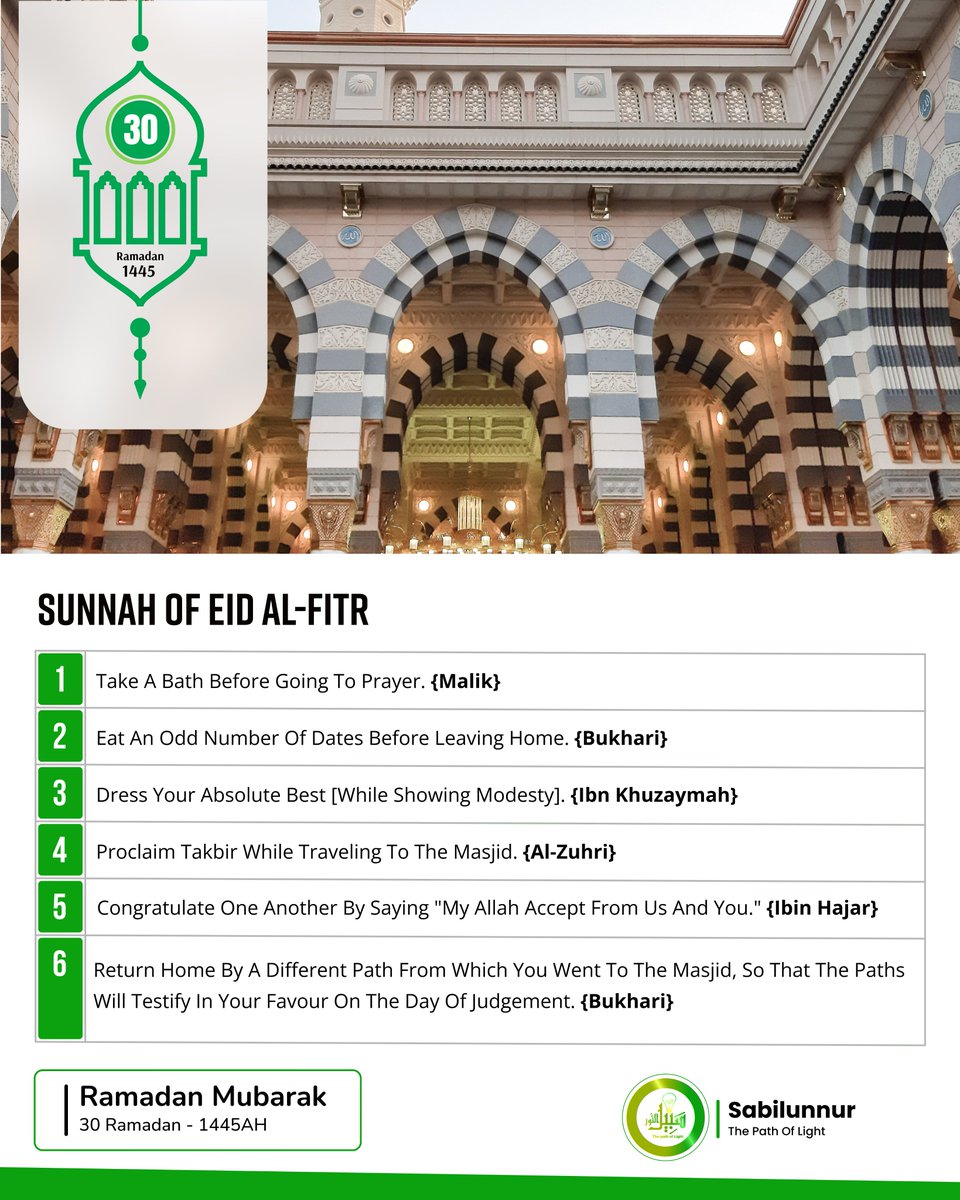 sabilunnuri's tweet photo. Ramadan Mubarak - 30 |  Sunnah of Eid Al-Fitr https://t.co/wH6n34qKao