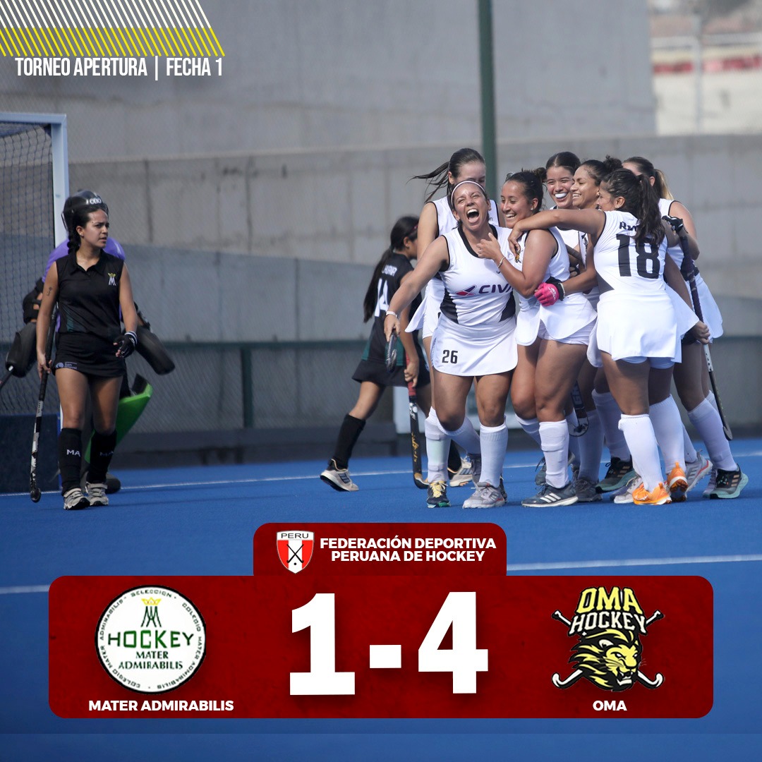 #Nacional2024 | La fecha 1 se cerró con la victoria de OMA (jugaron de blanco) sobre Mater Admirabilis.
<a href="/HockeyMater/">Mater Admirabilis </a> 1️⃣
<a href="/OMA_Hockey/">OMA Hockey</a> 4️⃣
Más detalles en: instagram.com/p/C5gAvaRMLYt/…