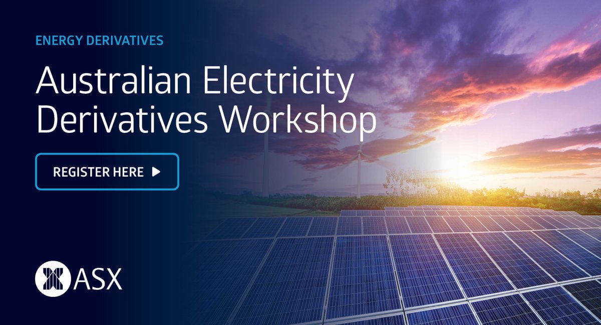 Register for the ASX Australian Electricity futures and options hybrid workshop, on April 29 and 30. Gain key knowledge about energy derivatives trading and their role in the complex Australian energy market. bit.ly/43T6czf #EnergyDerivatives #EnergyMarkets