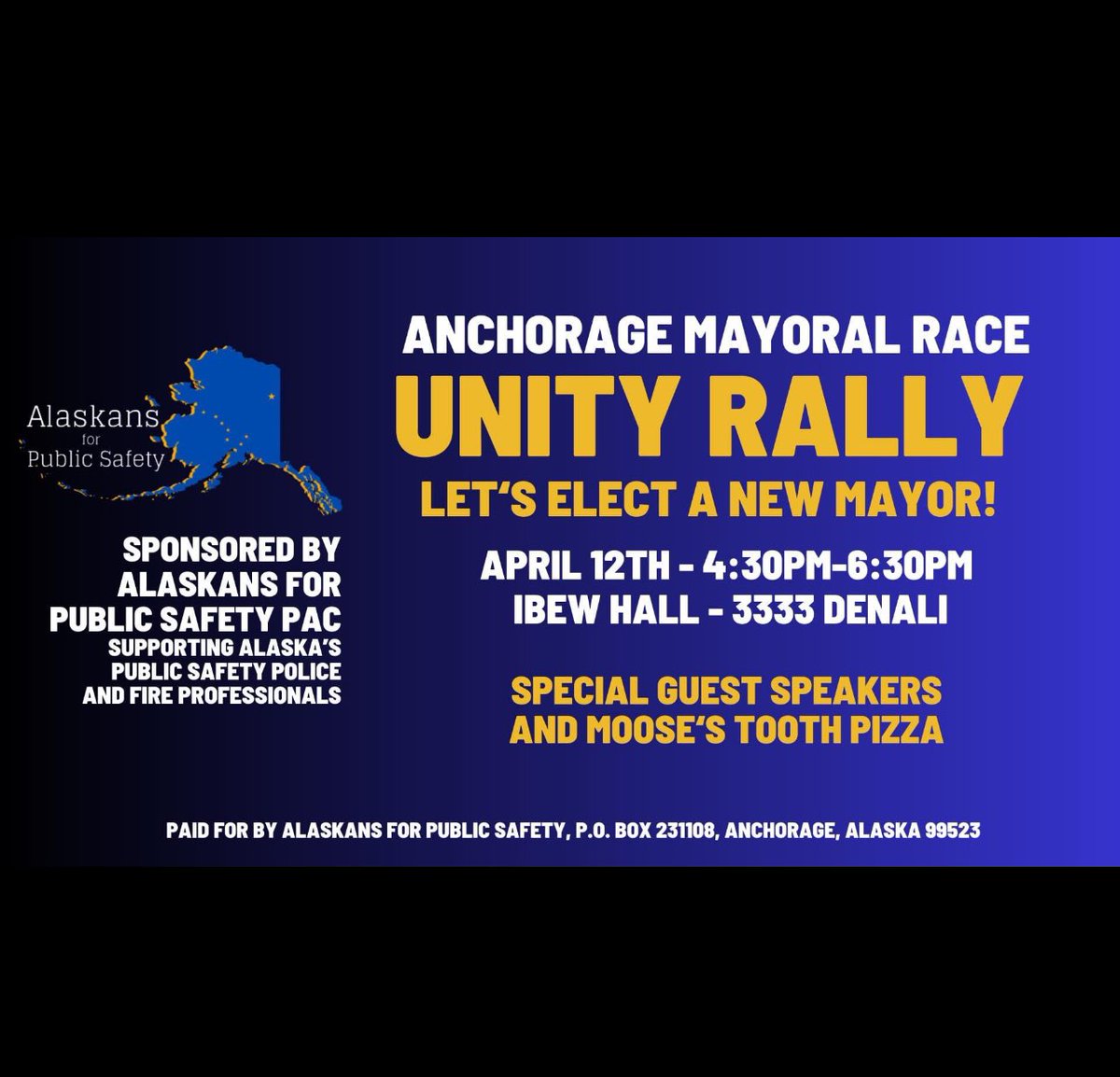 Anchorage—let’s elect a new mayor.
⚓️💙💛

Suzanne LaFrance is poised to win this race and restore competency, ethics, & fiscal responsibility to City Hall.

Unity Rally this Friday for all of us to join forces in order to fire @mayor_bronson 

#ancelect #ancgov #akleg #akelect