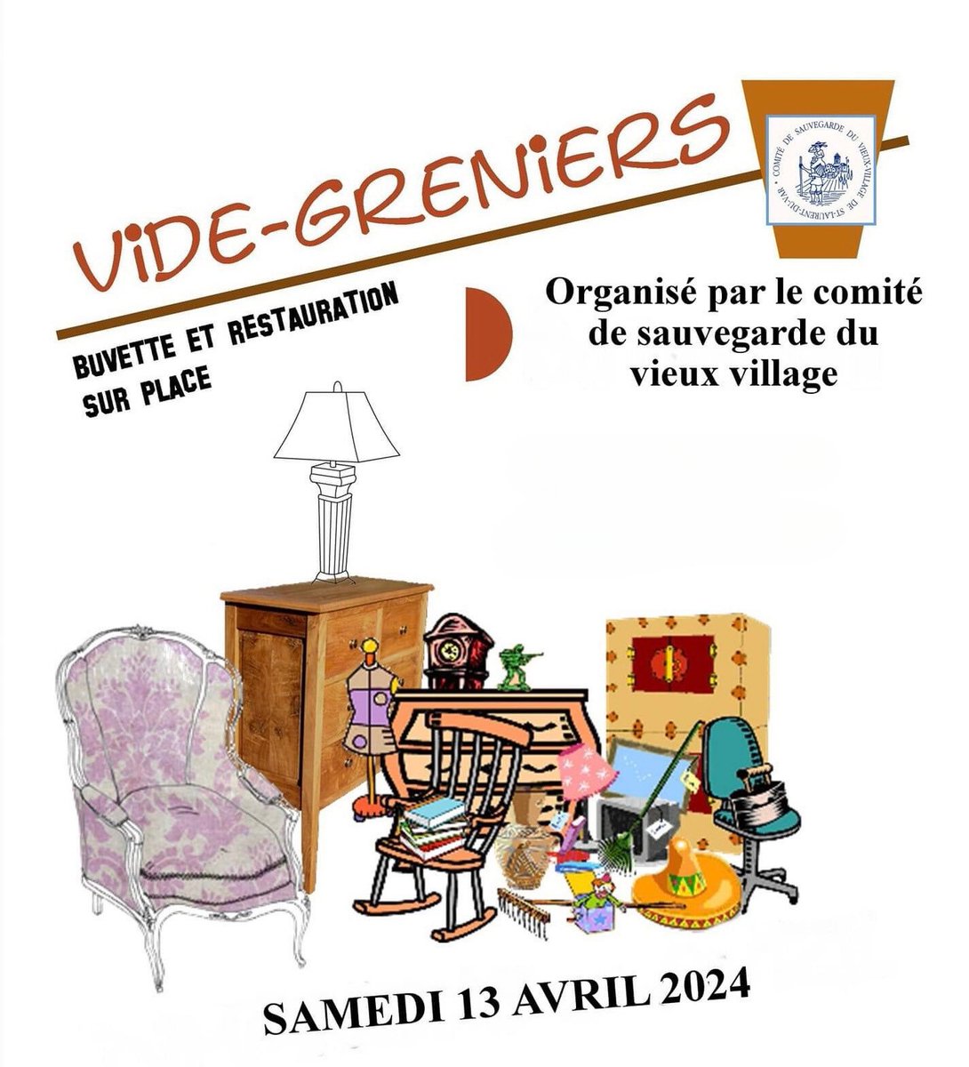 🗞️#Infos #Slv06 #CSVV Samedi 13 avril, le Comité de sauvegarde du vieux villlage de #SaintLaurentDuVar organise un #VideGreniers. Buvette et restauration sur place.