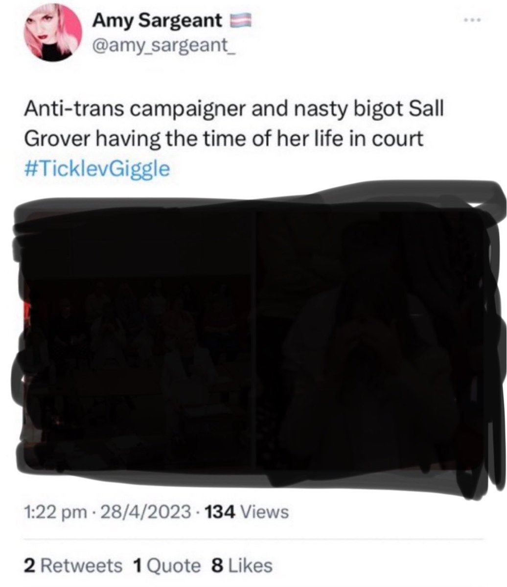 UPDATE: 

The incident condemned by Justice Bromwich that resulted in #TicklevGiggle not being live-streamed is reportedly because this TRA allegedly took screenshots of @salltweets during the live stream of the interlocutory application and posted them mocking her. Bromwich said…