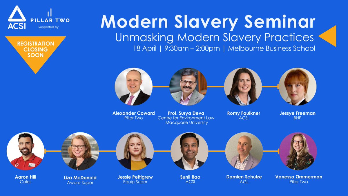 Join our Modern Slavery seminar on Thursday 18 April and work together to discover the steps investors and companies can take collectively to see progress.

Register today - closing soon!

#ACSI #esg #modernslavery
bit.ly/3OQeodl