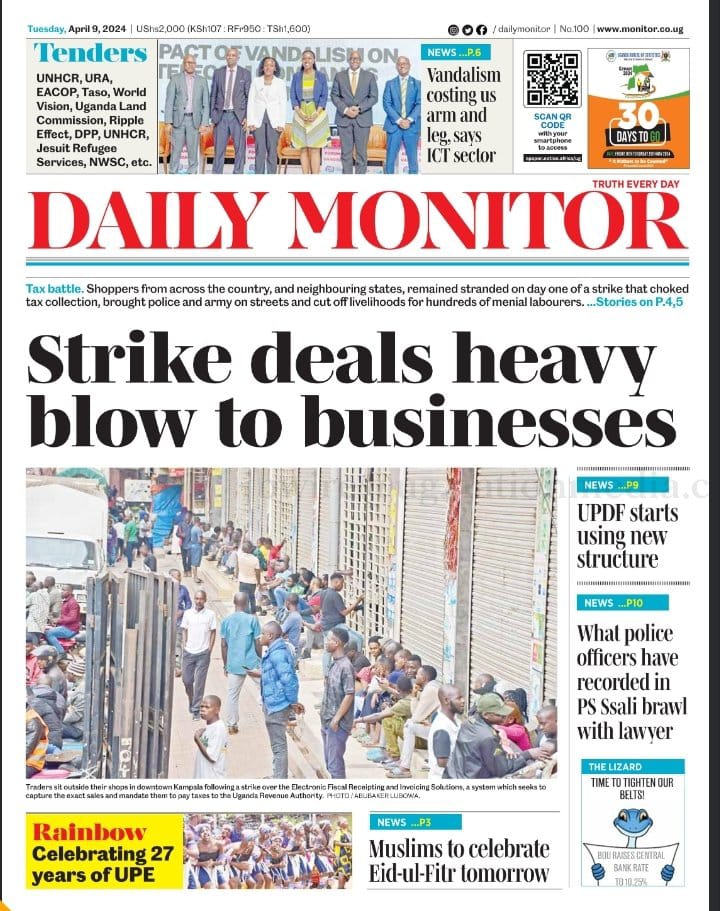 𝐓𝐡𝐞 𝐏𝐫𝐞𝐬𝐬 𝐑𝐞𝐯𝐢𝐞𝐰:                 
📌Deadlock as URA, traders clash on taxes.  
📌Muslims win big ahead of Idd Al-fitr celebrations.
📌Strike deals heavy blow to businesses.  

#UBCGMU