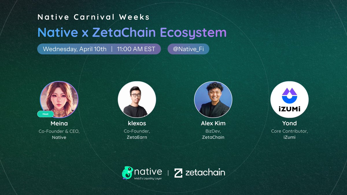 Join us as we sit down with @zetablockchain @ZetaEarn @izumi_Finance! 🎙 We'll talk more about uniting liquidity on ZetaChain. 🗓️ April 10th ⏰ 11am ET / 3pm UTC 🔗 Come get some alpha: twitter.com/i/spaces/1vOxw…
