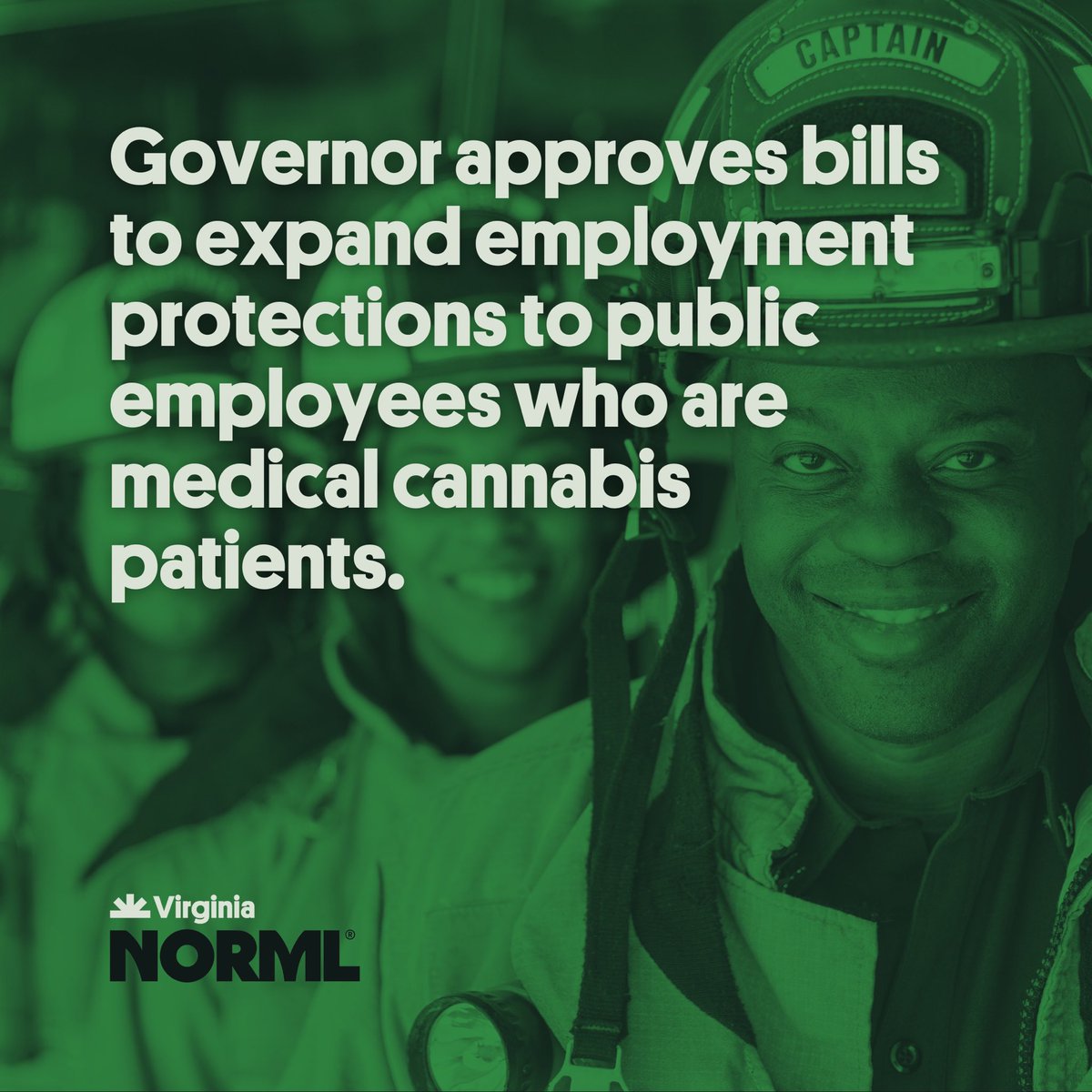 🚒 'Virginia's firefighters, emergency services providers, and civil servants across the Commonwealth deserve the same job protections currently provided to private employees for their lawful and responsbile use of medical cannabis. This is a long overdue victory.'⁠
