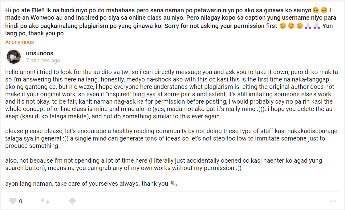 hello, ayaw mashare nung response kaya eto na lang since baka walang cc acc yung anon and di magnotify sa kanya, hehe🐞