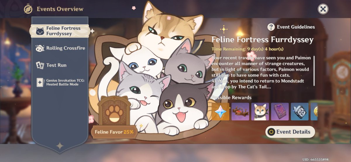 #Genshinlmpact
I just know this new event will be my second favorite!! Getting to finally pet kitties in Genshin and you get to see them get adopted! But the best part, at the end you you will bond with one cat and even adopt them for yourself! That warms my heart! So sweet