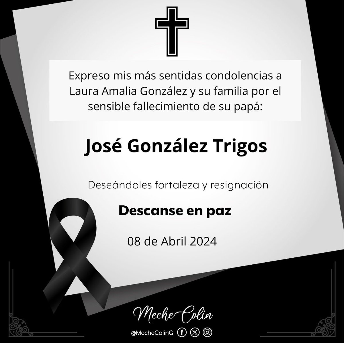 |🕊️ Nos unimos a la pena que embarga a nuestra amiga <a href="/Lauramaliagm/">Laura Amalia González Martínez</a> y familiares por el fallecimiento de su papá, José Gonzáles Trigos.
Envio un fraterno y respetuoso abrazo a sus familiares.
Descanse en paz. |🕊️