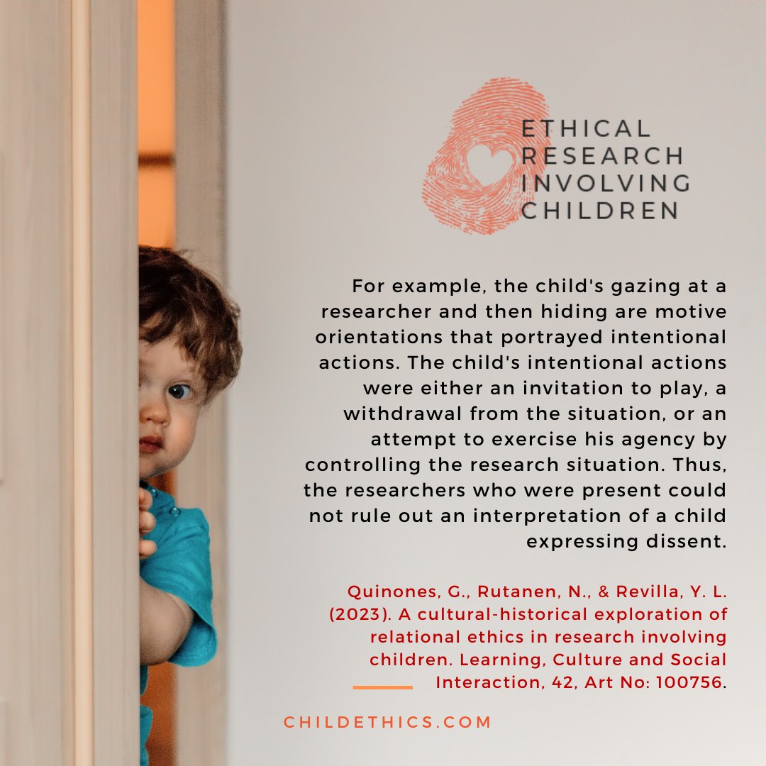 “Developments in ethnographic methods to collect data have raised new challenges for researchers who study children regarding such issues as formal procedures for informed consent and obtaining children's assent to research encounters.” Read more here: childethics.com/library/a-cult…